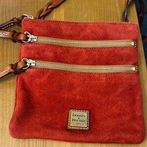 Dooney & Bourke Suede Triple Zip‎ Crossbody Bag in Red Women's Purse
